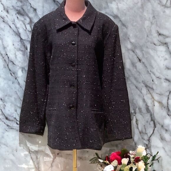 SAG HARBOR BUTTON UP COAT JACKET BLACK WITH ALL OVER SPARKLY THREADS 22W - Picture 4 of 7